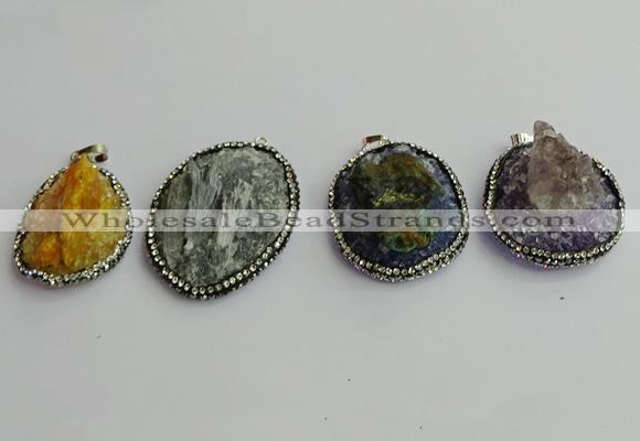 CGP370 30*40mm - 35*45mm freeform crystal glass & gemstone pendants