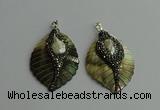 CGP386 35*50mm carved leaf shell pearl & pearl pendants wholesale