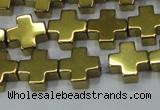 CHE1008 15.5 inches 10*10mm cross plated hematite beads wholesale