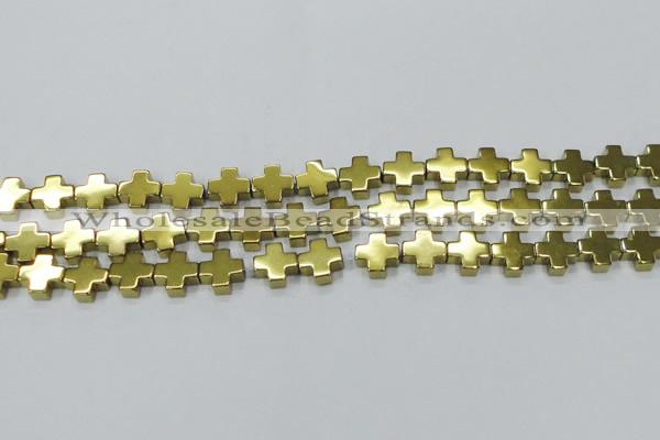 CHE1008 15.5 inches 10*10mm cross plated hematite beads wholesale