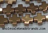 CHE1009 15.5 inches 10*10mm cross plated hematite beads wholesale