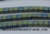 CHE612 15.5 inches 2*2mm cube matte plated hematite beads wholesale