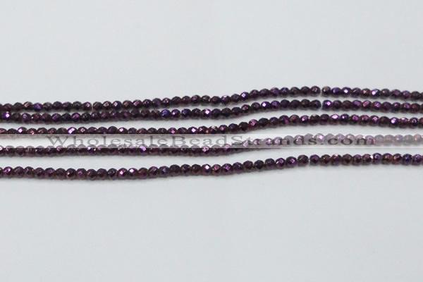 CHE694 15.5 inches 2mm faceted round plated hematite beads