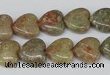 CHG45 15.5 inches 14*14mm heart New unakite gemstone beads wholesale