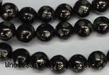 CJB152 15.5 inches 10mm round natural jet & pyrite gemstone beads