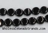 CJB19 16 inches 8mm flat round natural jet gemstone beads wholesale