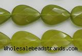 CKA275 15.5 inches 15*20mm faceted flat teardrop Korean jade gemstone beads