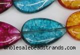 CKQ126 15.5 inches 20*30mm flat teardrop dyed crackle quartz beads