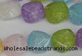 CKQ178 15.5 inches 16mm faceted coin dyed crackle quartz beads