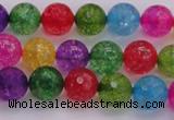 CKQ351 15.5 inches 8mm faceted round dyed crackle quartz beads