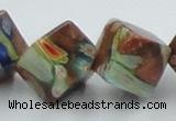 CLG548 16 inches 10*10mm cube goldstone & lampwork beads