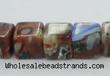 CLG549 16 inches 8*8mm cube goldstone & lampwork glass beads