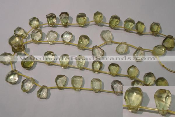 CLQ254 Top-drilled 12*16mm – 13*18mm faceted freeform lemon quartz beads