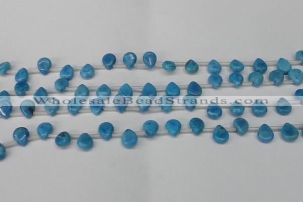 CLR448 Top drilled 8*10mm flat teardrop dyed larimar gemstone beads