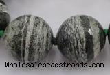 CLS112 15.5 inches 25mm faceted round large green silver line jasper beads