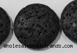 CLV502 15.5 inches 30mm flat round black lava beads wholesale