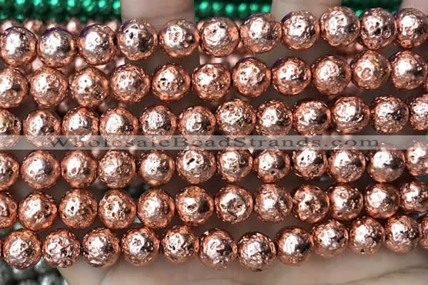 CLV553 15.5 inches 10mm round plated lava beads wholesale