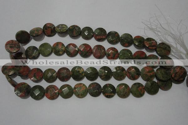 CME53 15.5 inches 15mm faceted coin unakite gemstone beads