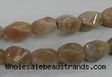 CMS118 15.5 inches 8*12mm twisted rice moonstone gemstone beads