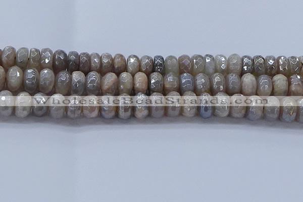 CMS1335 15.5 inches 7*14mm faceted rondelle AB-color grey moonstone beads