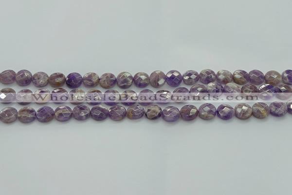 CNA1044 15.5 inches 10mm faceted coin dogtooth amethyst beads