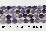 CNA1186 15.5 inches 12mm flat round amethyst beads wholesale