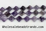 CNA1188 15.5 inches 15*15mm twisted diamond amethyst beads