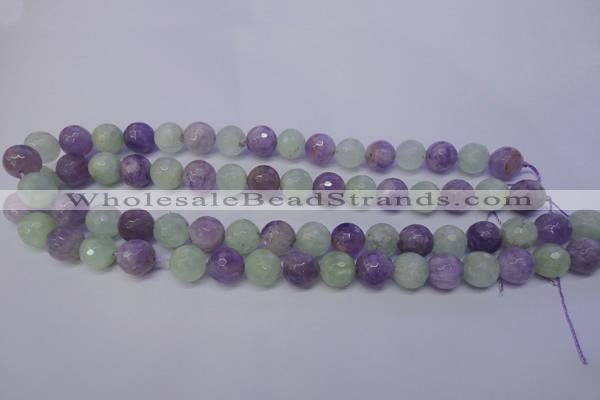 CNA664 15 inches 12mm faceted round lavender amethyst & prehnite beads