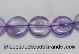 CNA821 15.5 inches 12mm flat round natural light amethyst beads