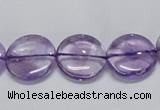 CNA822 15.5 inches 14mm flat round natural light amethyst beads