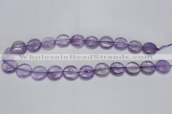 CNA822 15.5 inches 14mm flat round natural light amethyst beads