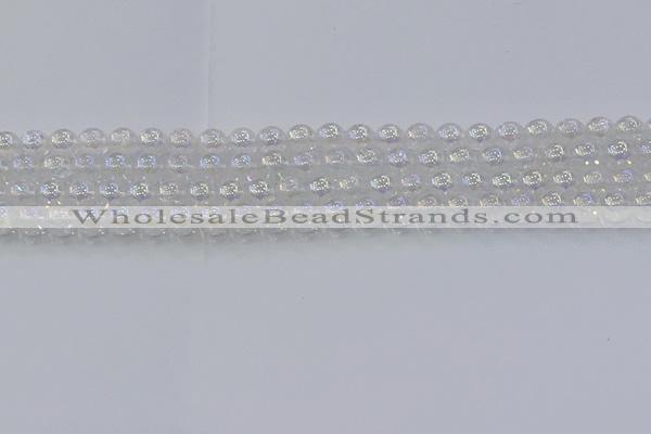 CNC561 15.5 inches 6mm round plated crackle white crystal beads