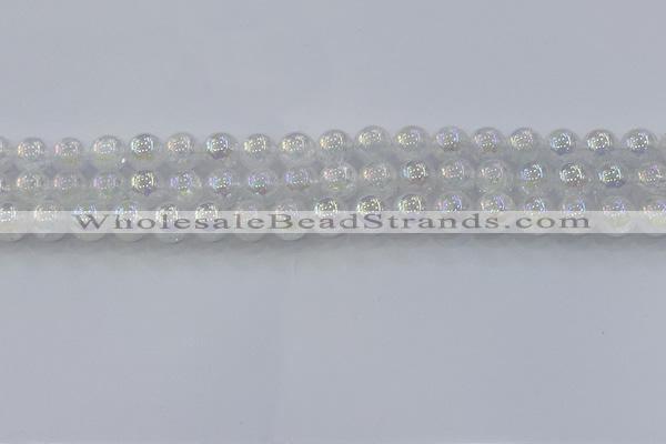 CNC562 15.5 inches 8mm round plated crackle white crystal beads