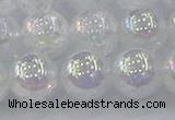 CNC565 15.5 inches 14mm round plated crackle white crystal beads