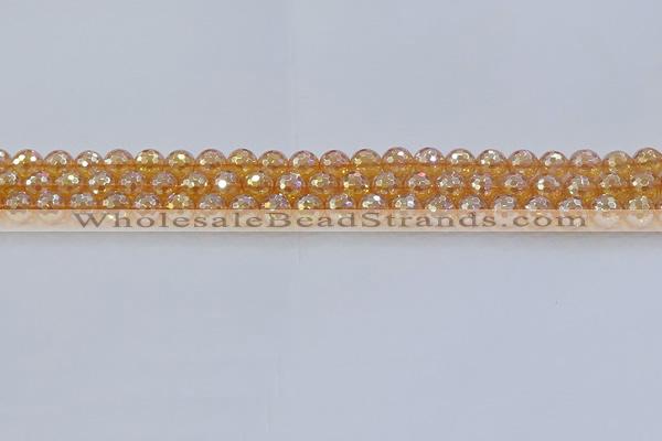 CNC614 15.5 inches 6mm faceted round plated natural white crystal beads