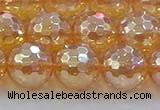 CNC618 15.5 inches 14mm faceted round plated natural white crystal beads