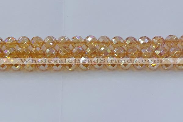 CNC623 15.5 inches 12mm faceted round plated natural white crystal beads