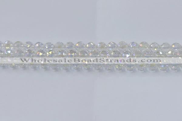 CNC646 15.5 inches 8mm faceted round plated natural white crystal beads