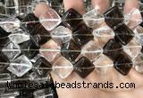 CNC825 15.5 inches 14*14mm diamond white crystal & smoky quartz beads