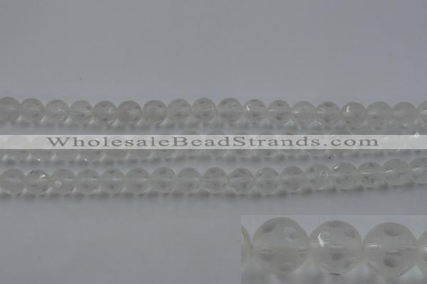 CNC83 15.5 inches 10mm carved round matte white crystal beads