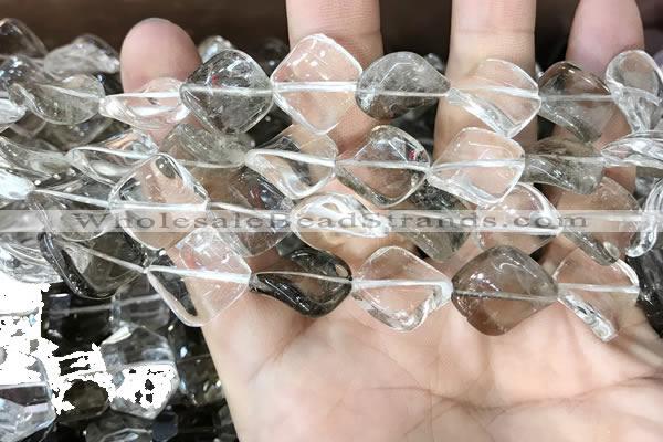 CNC834 14*14mm twisted diamond white crystal & smoky quartz beads