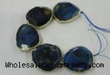 CNG1638 8 inches 40*45mm - 45*50mm freeform agate beads with brass setting