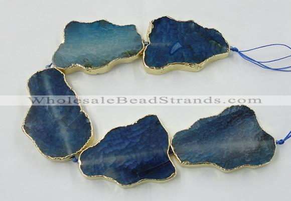 CNG1652 8 inches 35*50mm - 45*65mm freeform agate beads with brass setting