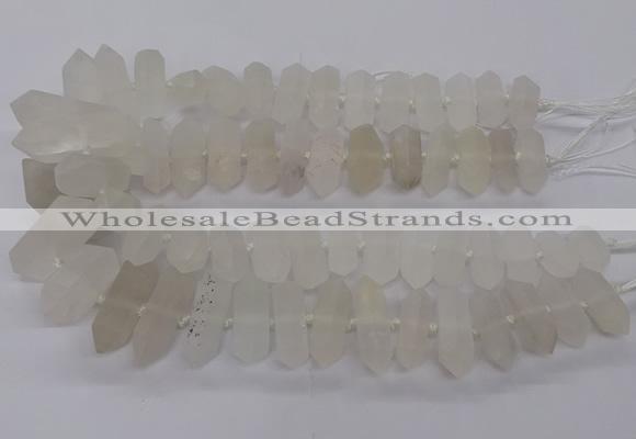 CNG3198 10*25mm - 16*40mm faceted nuggets matte white crystal beads