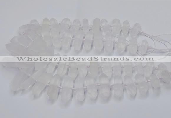 CNG3208 10*25mm - 12*45mm faceted nuggets matte white crystal beads