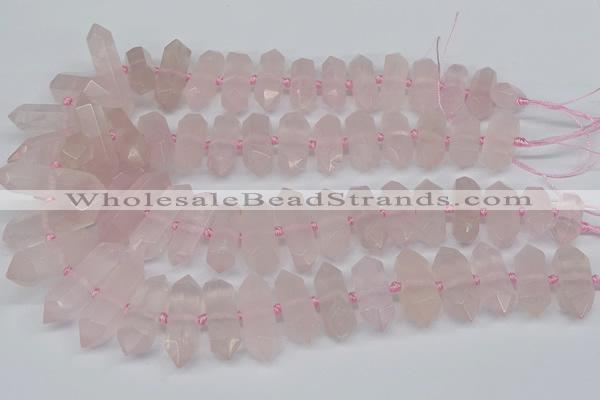 CNG3216 10*25mm - 12*50mm faceted nuggets rose quartz beads