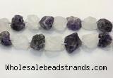 CNG3571 18*20mm - 25*30mm nuggets rough white crystal & amethyst beads