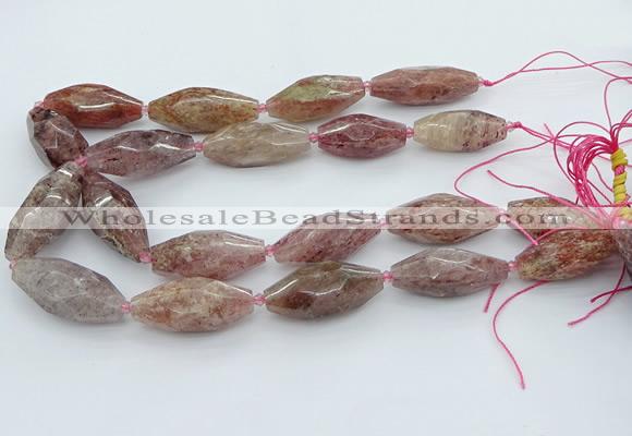 CNG5633 15.5 inches 15*35mm - 18*40mm faceted rice strawberry quartz beads