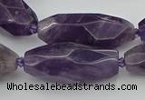 CNG5653 15.5 inches 15*35mm - 18*40mm faceted rice amethyst beads