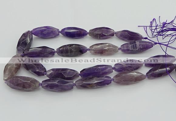 CNG5653 15.5 inches 15*35mm - 18*40mm faceted rice amethyst beads